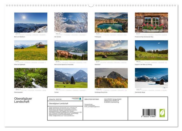 Produktbild: Oberallg&auml;uer Landschaft (hochwertiger Premium Wandkalender 2026 DIN A2 quer), Kunstdruck in Hochglanz