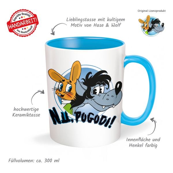 Produktbild: Tr&ouml;tsch Tasse Hase & Wolf Nu pogodi Nu pagadi Keramiktasse wei&szlig;/blau