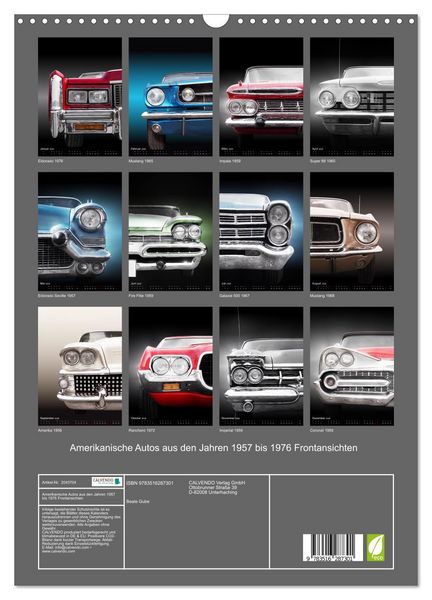 Produktbild: Amerikanische Autos aus den Jahren 1957 bis 1976 Frontansichten (Wandkalender 2026 DIN A3 hoch), CALVENDO Monatskalender