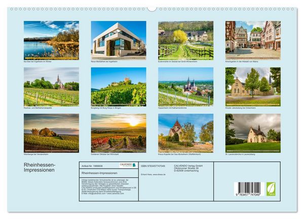 Produktbild: Rheinhessen-Impressionen (hochwertiger Premium Wandkalender 2026 DIN A2 quer), Kunstdruck in Hochglanz