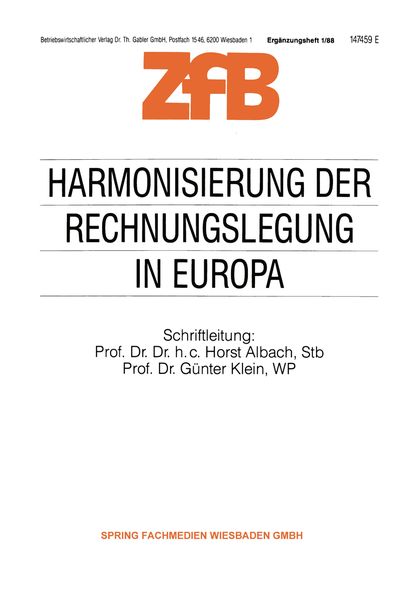 Produktbild: Harmonisierung der Rechnungslegung in Europa