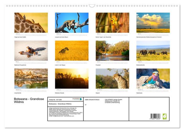 Produktbild: Botswana - Grandiose Wildnis (Wandkalender 2026 DIN A2 quer), CALVENDO Monatskalender