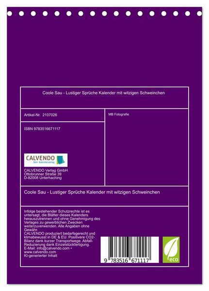 Produktbild: Coole Sau - Lustiger Spr&uuml;che Kalender mit witzigen Schweinchen (Tischkalender 2026 DIN A5 hoch), CALVENDO Monatskalender