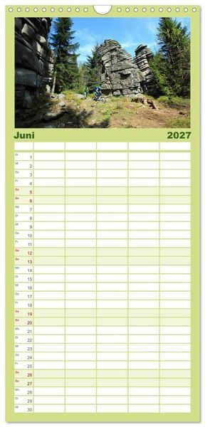 Produktbild: Familienplaner 2027 - Mountainbike Traumpfade mit 5 Spalten (Wandkalender, 21 x 45 cm) CALVENDO