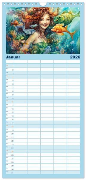 Produktbild: Familienplaner 2026 - Liebliche Meerjungfrauen mit 5 Spalten (Wandkalender, 21 x 45 cm) CALVENDO