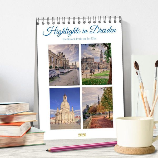 Produktbild: Highlights in Dresden (Tischkalender 2026 DIN A5 hoch), CALVENDO Monatskalender