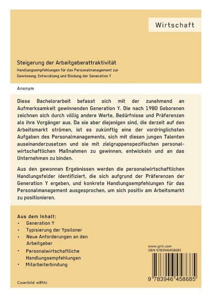 Produktbild: Steigerung der Arbeitgeberattraktivit&auml;t. Handlungsempfehlungen f&uuml;r das Personalmanagement zur Gewinnung, Entwicklung und Bindung der Generation Y