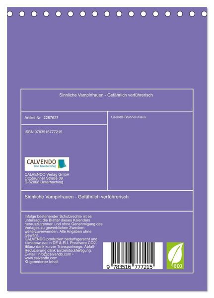 Produktbild: Sinnliche Vampirfrauen - Gef&auml;hrlich verf&uuml;hrerisch (Tischkalender 2027 DIN A5 hoch), CALVENDO Monatskalender