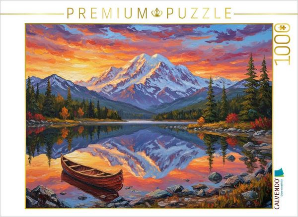 CALVENDO Puzzle Denali National Park mit Boot im Sonnenuntergang | 1000 Teile Lege-Größe 64 × 48 cm Foto-Puzzle für glückliche Stunden