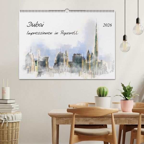 Produktbild: Dubai - Impressionen in Aquarell (Wandkalender 2026 DIN A2 quer), CALVENDO Monatskalender