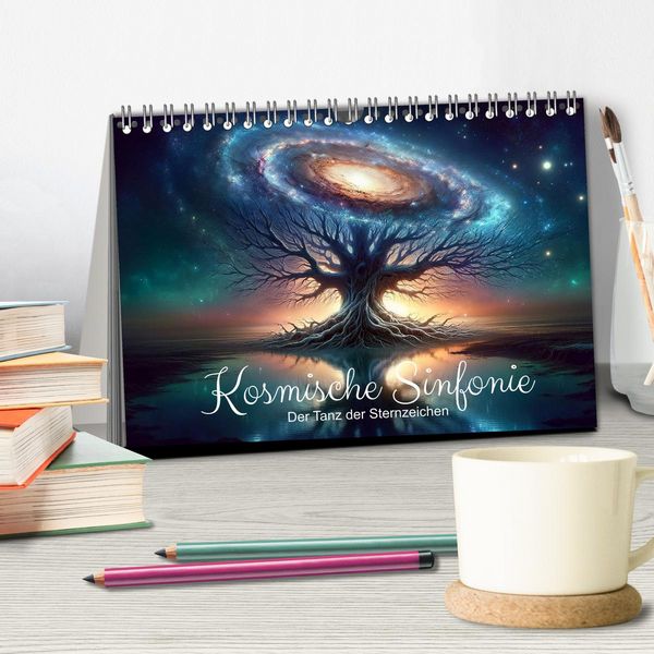 Produktbild: Kosmische Sinfonie: Der Tanz der Sternzeichen (Tischkalender 2026 DIN A5 quer), CALVENDO Monatskalender