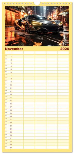 Produktbild: Familienplaner 2026 - Sportwagen Fantasien mit 5 Spalten (Wandkalender, 21 x 45 cm) CALVENDO