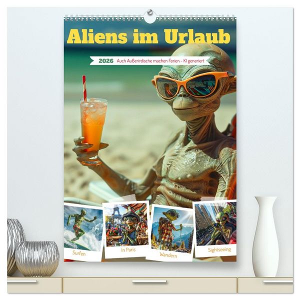 Produktbild: Aliens im Urlaub (hochwertiger Premium Wandkalender 2026 DIN A2 hoch), Kunstdruck in Hochglanz