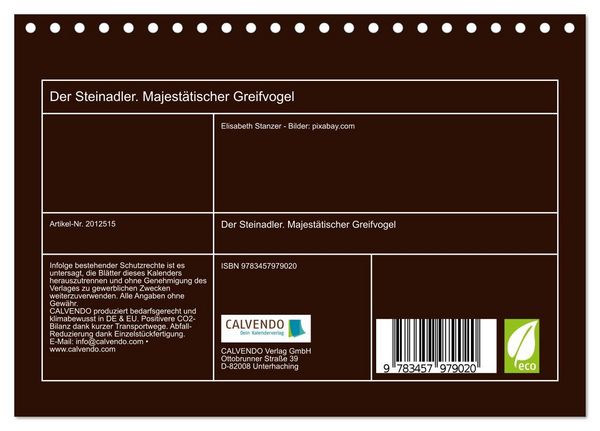 Produktbild: Der Steinadler. Majest&auml;tischer Greifvogel (Tischkalender 2026 DIN A5 quer), CALVENDO Monatskalender