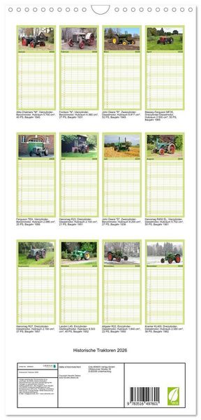 Produktbild: Familienplaner 2026 - Historische Traktoren 2026 mit 5 Spalten (Wandkalender, 21 x 45 cm) CALVENDO