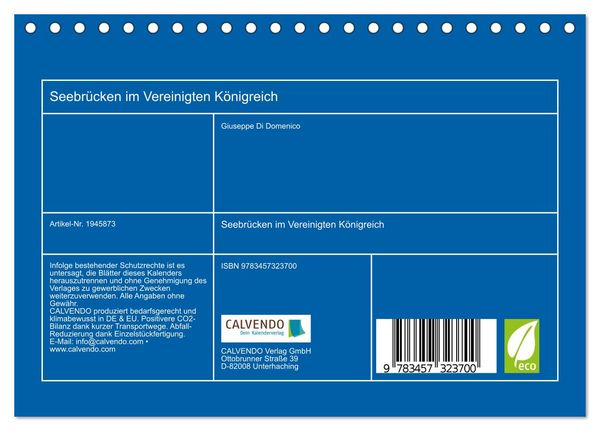 Produktbild: Seebr&uuml;cken im Vereinigten K&ouml;nigreich (Tischkalender 2026 DIN A5 quer), CALVENDO Monatskalender