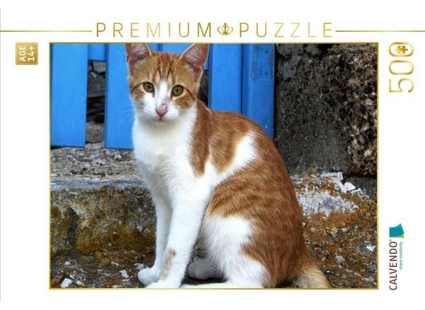 CALVENDO Puzzle Junge Kätzin vor traditioneller griechischer Türe | 500 Teile Lege-Größe 48 × 36 cm Foto-Puzzle für Erwachsene
