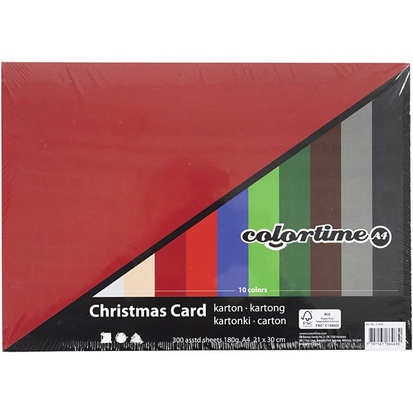 Produktbild: Creativ Company Weihnachts-Karton, A4, Blatt 210x297 mm, 180 g, sortierte Farben, 300 Blatt sortiert