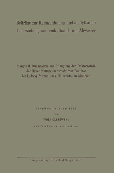 Produktbild: Beitr&auml;ge zur Kennzeichnung und analytischen Untersuchung von Trink-, Brauch- und Abwasser