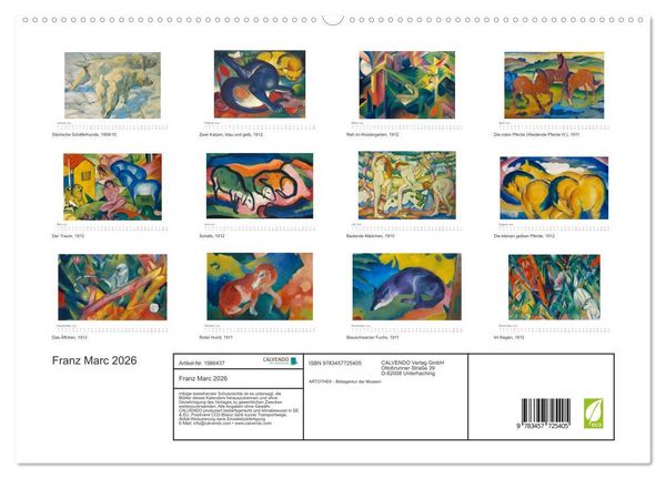 Produktbild: Franz Marc 2026 (hochwertiger Premium Wandkalender 2026 DIN A2 quer), Kunstdruck in Hochglanz