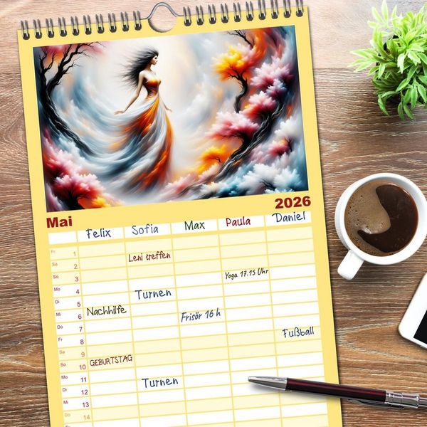 Produktbild: Familienplaner 2026 - Die Magie der Natur Monatsk&ouml;niginnen mit 5 Spalten (Wandkalender, 21 x 45 cm) CALVENDO