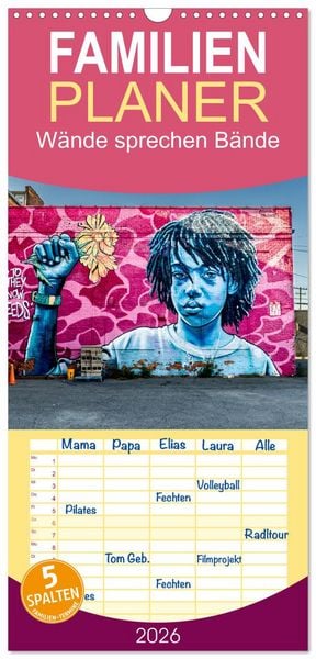Produktbild: Familienplaner 2026 - W&auml;nde sprechen B&auml;nde mit 5 Spalten (Wandkalender, 21 x 45 cm) CALVENDO