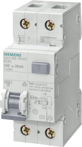 Produktbild: Siemens 5SU13567KK10 FI-Schutzschalter/Leitungsschutzschalter 2polig 10 A 0.03 A 230 V