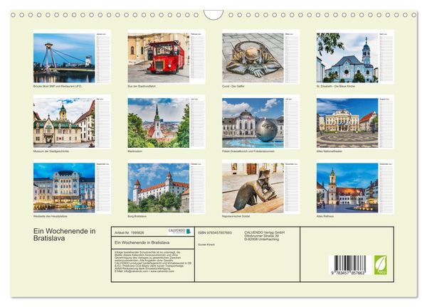 Produktbild: Ein Wochenende in Bratislava (Wandkalender 2026 DIN A3 quer), CALVENDO Monatskalender