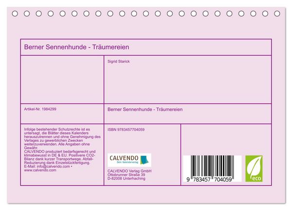Produktbild: Berner Sennenhunde - Tr&auml;umereien (Tischkalender 2026 DIN A5 quer), CALVENDO Monatskalender