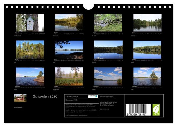 Produktbild: Schweden 2026 (Wandkalender 2026 DIN A4 quer), CALVENDO Monatskalender
