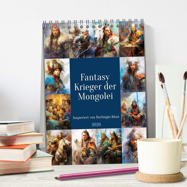 Produktbild: Fantasy-Krieger der Mongolei. Inspiriert von Dschingis Khan (Tischkalender 2026 DIN A5 hoch), CALVENDO Monatskalender