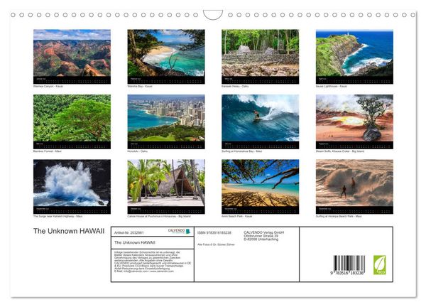 Produktbild: The Unknown HAWAII (Wandkalender 2026 DIN A3 quer), CALVENDO Monatskalender