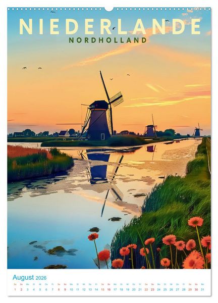 Produktbild: Niederlande - Old School Poster Style (hochwertiger Premium Wandkalender 2026 DIN A2 hoch), Kunstdruck in Hochglanz