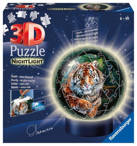 3D Puzzle Ravensburger Puzzle-Ball Nachtlicht Raubkatzen 72 Teile