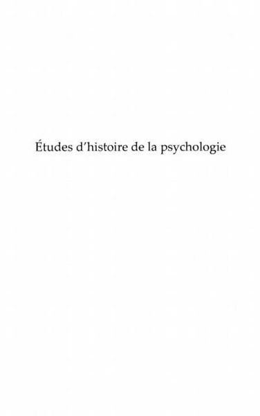 Produktbild: Etudes d'histoire de la psychologie