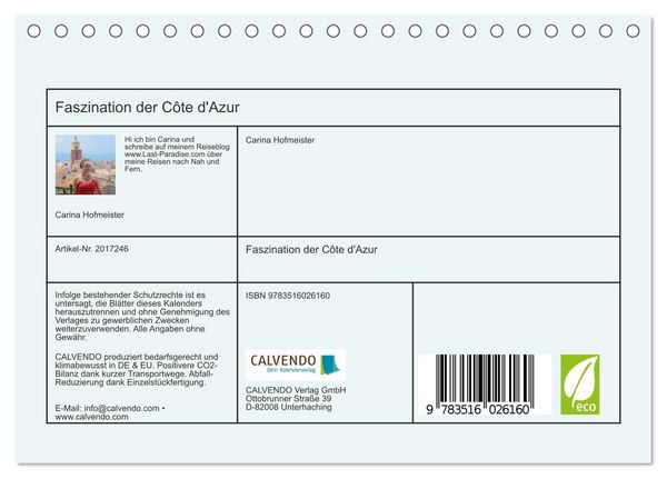 Produktbild: Faszination der C&ocirc;te d'Azur (Tischkalender 2026 DIN A5 quer), CALVENDO Monatskalender