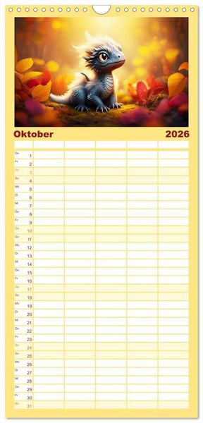 Produktbild: Familienplaner 2026 - S&uuml;&szlig;e Babydrachen mit 5 Spalten (Wandkalender, 21 x 45 cm) CALVENDO