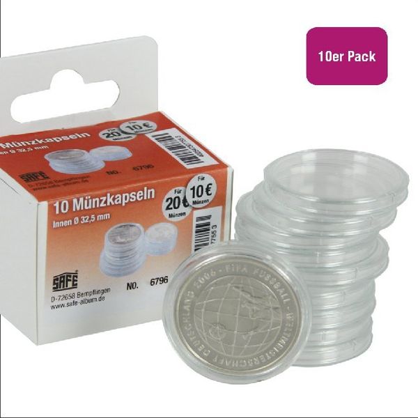 Produktbild: M&uuml;nzkapseln Durchmesser 32,5 mm, f&uuml;r Format 10/ 20-Euro-M&uuml;nzen, 10 St&uuml;ck