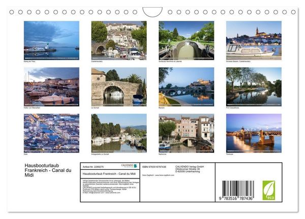 Produktbild: Hausbooturlaub Frankreich - Canal du Midi (Wandkalender 2027 DIN A4 quer), CALVENDO Monatskalender
