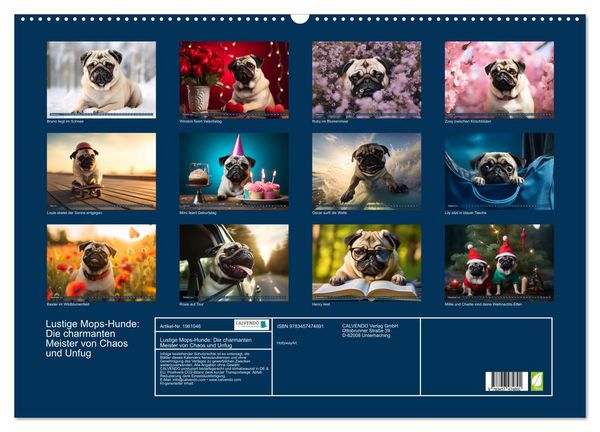 Produktbild: Lustige Mops-Hunde: Die charmanten Meister von Chaos und Unfug (Wandkalender 2026 DIN A2 quer), CALVENDO Monatskalender