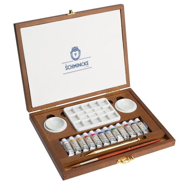 Produktbild: Schmincke HORADAM&reg; Aquarell Holzkasten, 12 x 5 ml + Zubeh&ouml;r Retro II