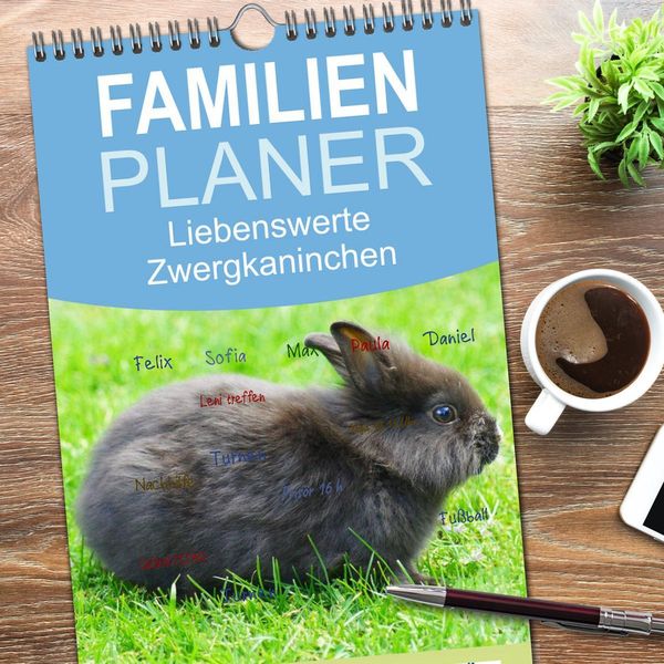 Produktbild: Familienplaner 2026 - Liebenswerte Zwergkaninchen mit 5 Spalten (Wandkalender, 21 x 45 cm) CALVENDO