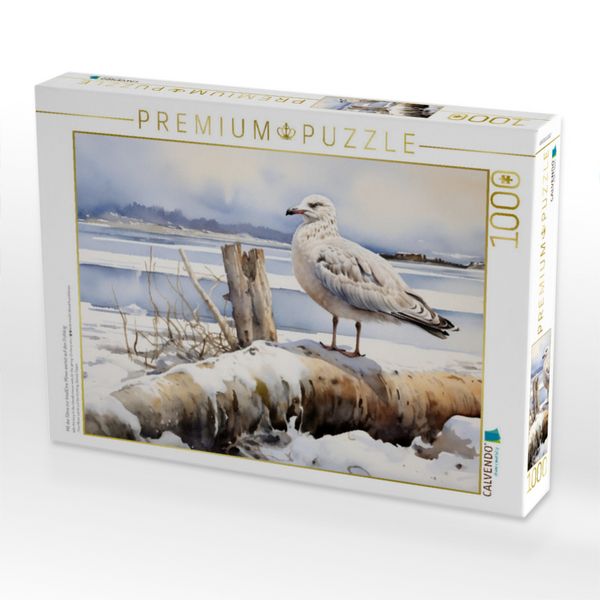Produktbild: CALVENDO Puzzle Mit der F&auml;hre zur InselEine M&ouml;we wartet auf den Fr&uuml;hling | 1000 Teile Lege-Gr&ouml;&szlig;e 64x48cm Foto-Puzzle f&uuml;r gl&uuml;ckliche Stunden
