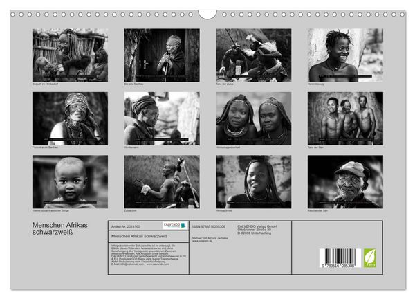 Produktbild: Menschen Afrikas schwarzwei&szlig; (Wandkalender 2026 DIN A3 quer), CALVENDO Monatskalender