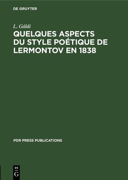 Produktbild: Quelques aspects du style po&eacute;tique de Lermontov en 1838