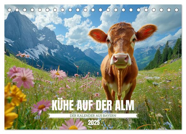 KÜHE AUF DER ALM – Der Kalender aus Bayern (Tischkalender 2025 DIN A5 quer), CALVENDO Monatskalender