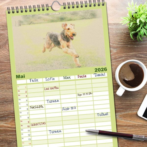Produktbild: Familienplaner 2026 - Airedale Terrier 2026 mit 5 Spalten (Wandkalender, 21 x 45 cm) CALVENDO