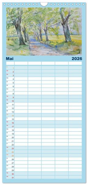 Produktbild: Familienplaner 2026 - R&uuml;gen Impressionen in Aquarell mit 5 Spalten (Wandkalender, 21 x 45 cm) CALVENDO