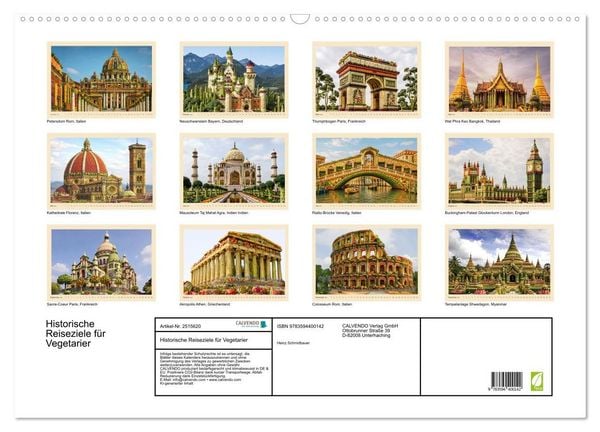 Produktbild: Historische Reiseziele f&uuml;r Vegetarier (Wandkalender 2027 DIN A2 quer), CALVENDO Monatskalender