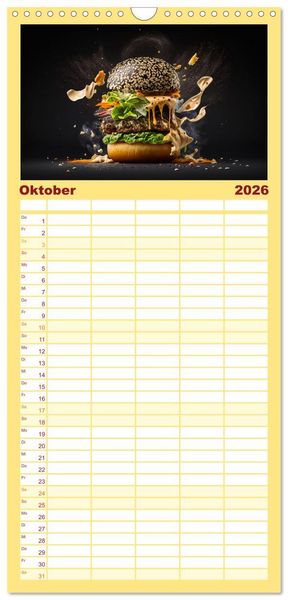 Produktbild: Familienplaner 2026 - Burgerfood mit 5 Spalten (Wandkalender, 21 x 45 cm) CALVENDO
